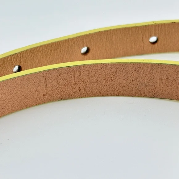 J. Crew Thin Yellow Shiny Patent Leather-Like Belt, Brass Buckle, Size Small - Picture 3 of 8